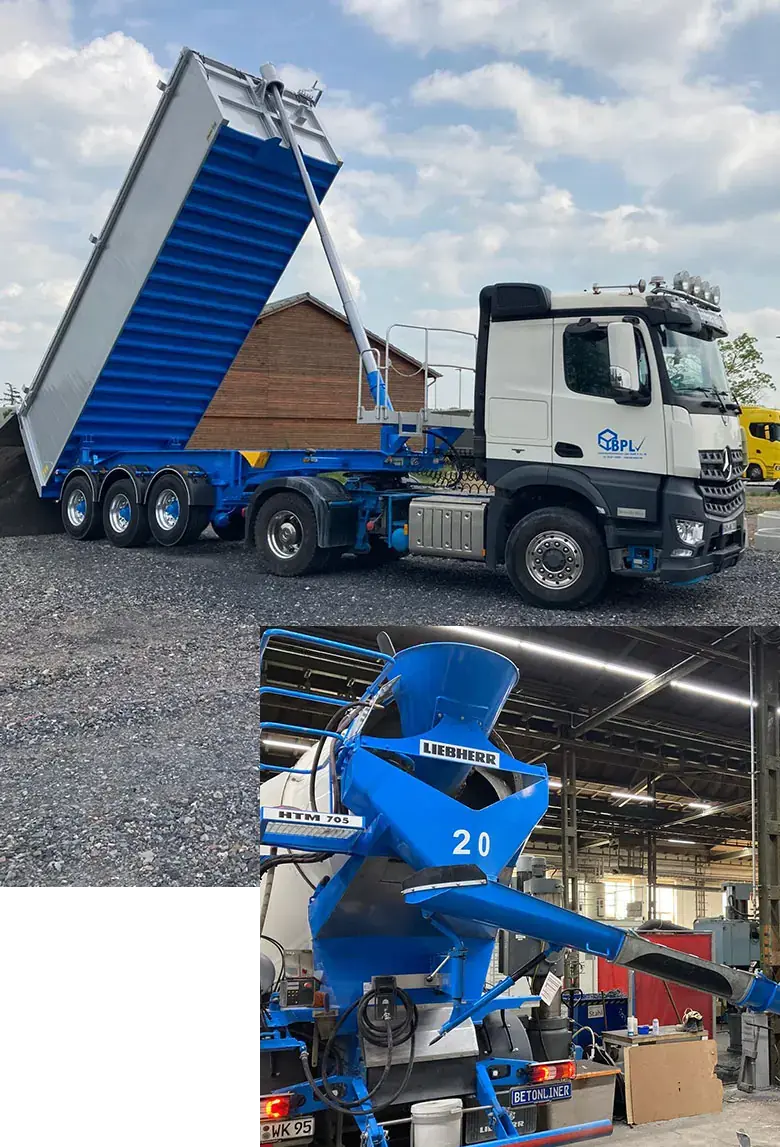 Kipp-Sattelzug und Fahrmischer von BPL Hamm